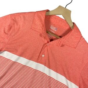 Croft & Barrow Performance Golf‎ Polo Shirt Mens L Coral Striped Athletic Dry